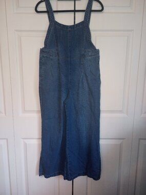 Y2K Blue Denim Wide Leg Overalls Pockets Adjustable Straps M